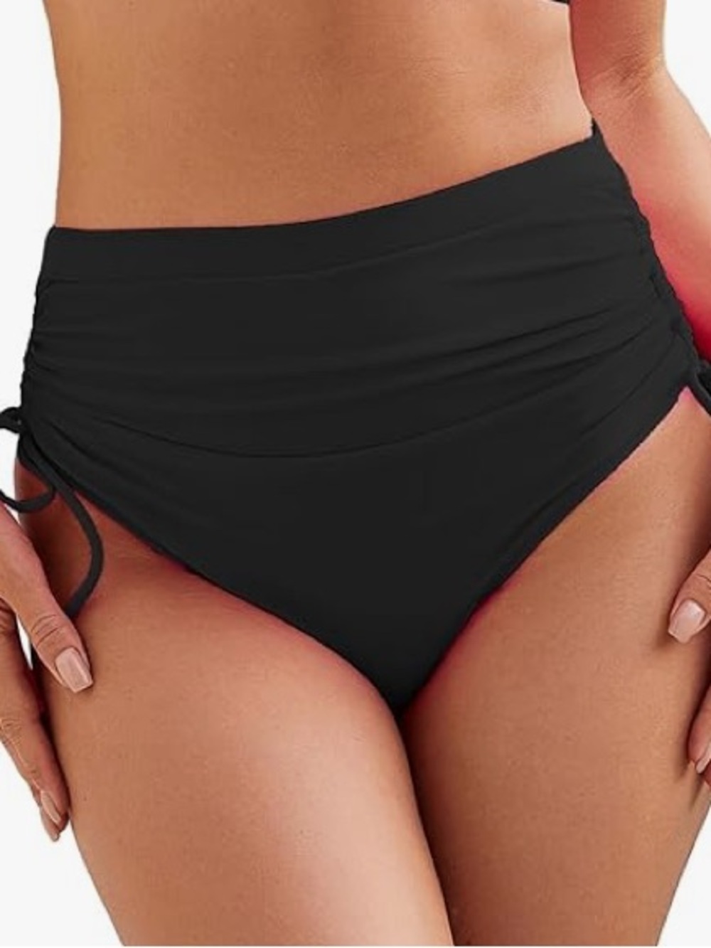 Tummy control Black High Waist Ruched Bikini Bottoms